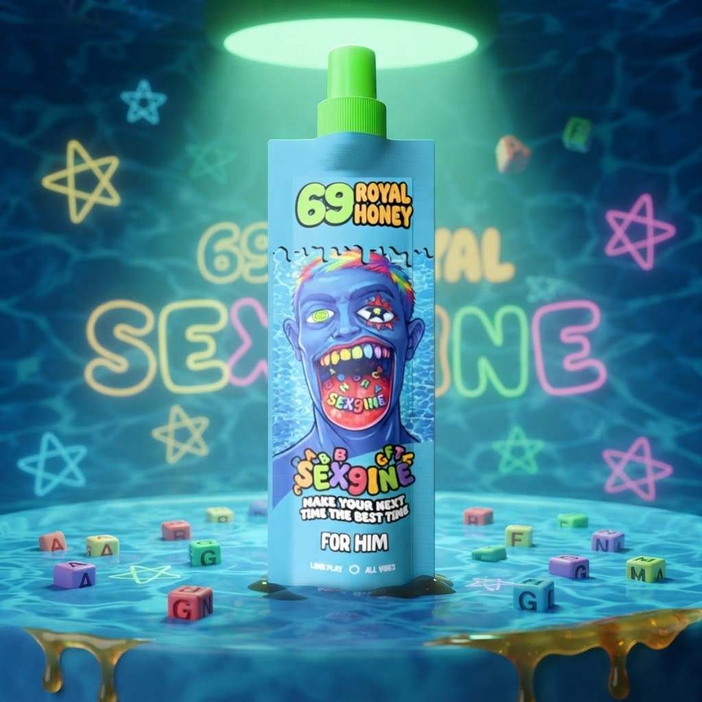 Honey supplement pouch, Extreme Honey Full Box, blue packaging with a green spout and colorful cartoon monster graphics.